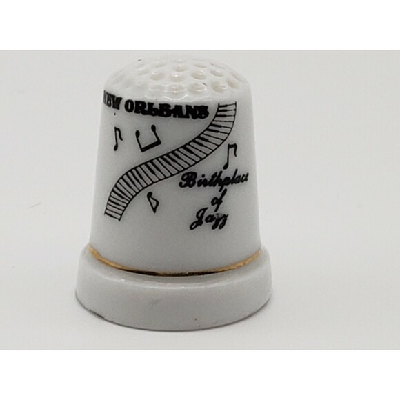 Vintage New Orleans Birthplace of Jazz Thimble Souvenir White Porcelain Music - Picture 2 of 12